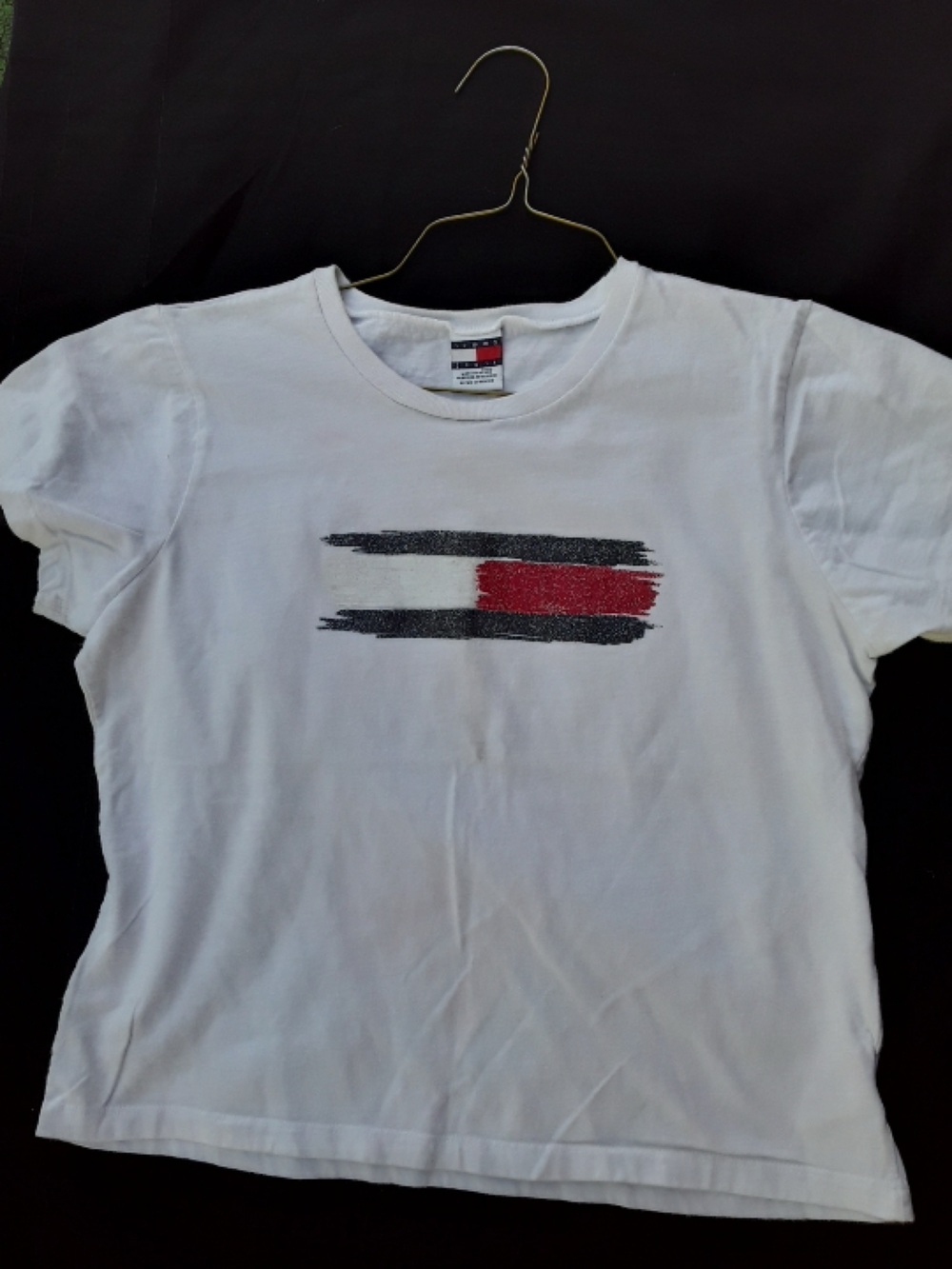 Vintage 90s Tommy Jeans Brushstroke Flag Logo T-Shirt L Americana Casual Preppy